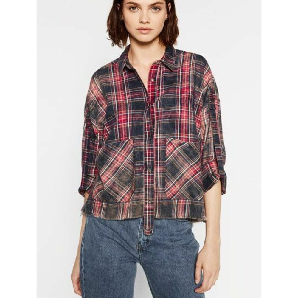 Zara The Raw Edge Checked Shirt Plaid Edgy Ripped